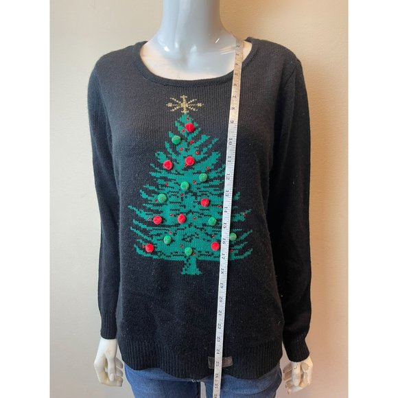 Croft & Barrow Womens Christmas Tree Sweater Round Neck Long Sleeve Black Size M - Picture 3 of 9